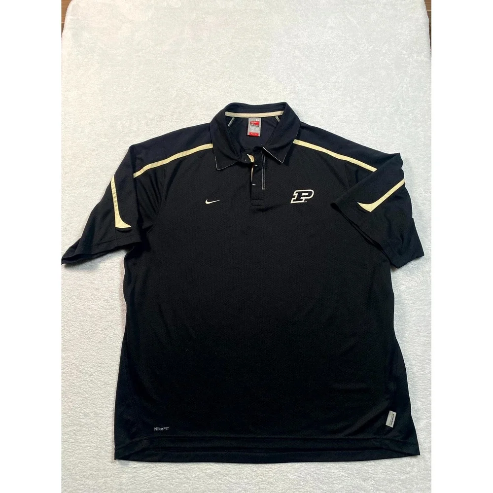 Nike Dri Fit Authentic Polo Shirt Men XL Black NCAA Purdue Boilermakers Football